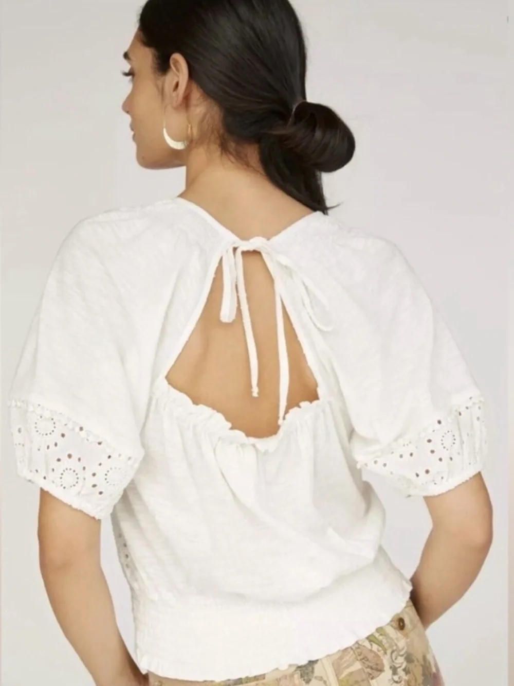 Anthropologie Freya White Eyelet Lace Puff-Sleeve Top - Women